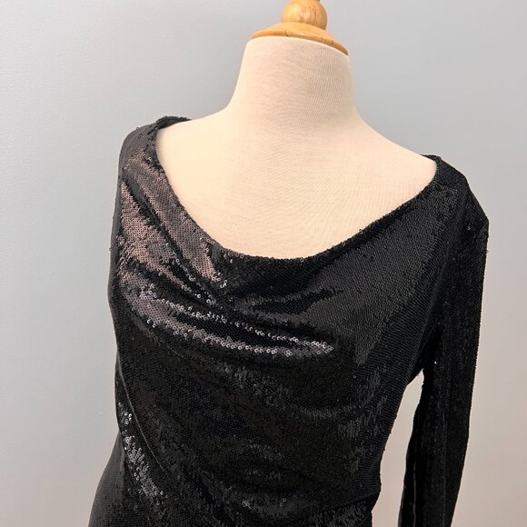 Ramy Brook Ash Black Sequin Drape Cowl Neck Top Sz S - Picture 16 of 16